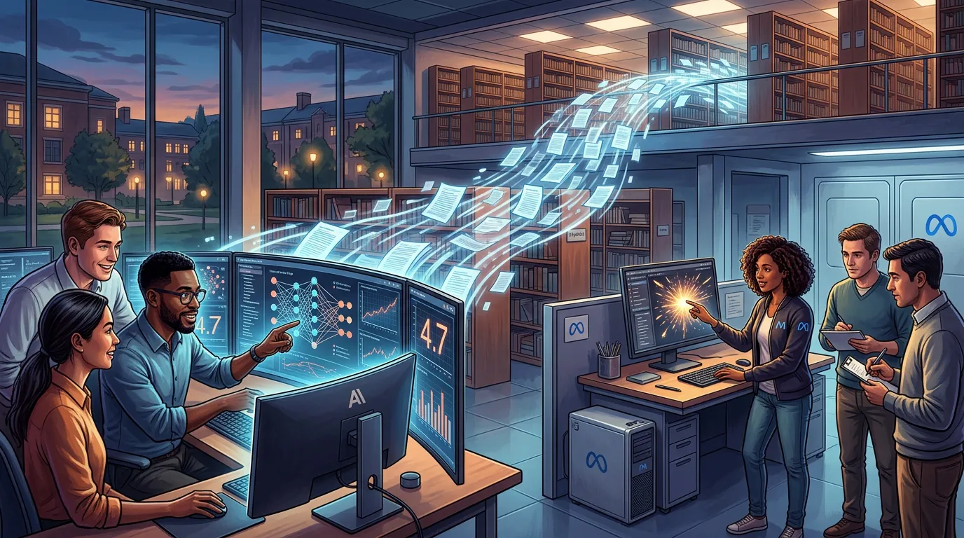 Claude 4.7 gains, Meta tests Muse Spark, arXiv papers advance.